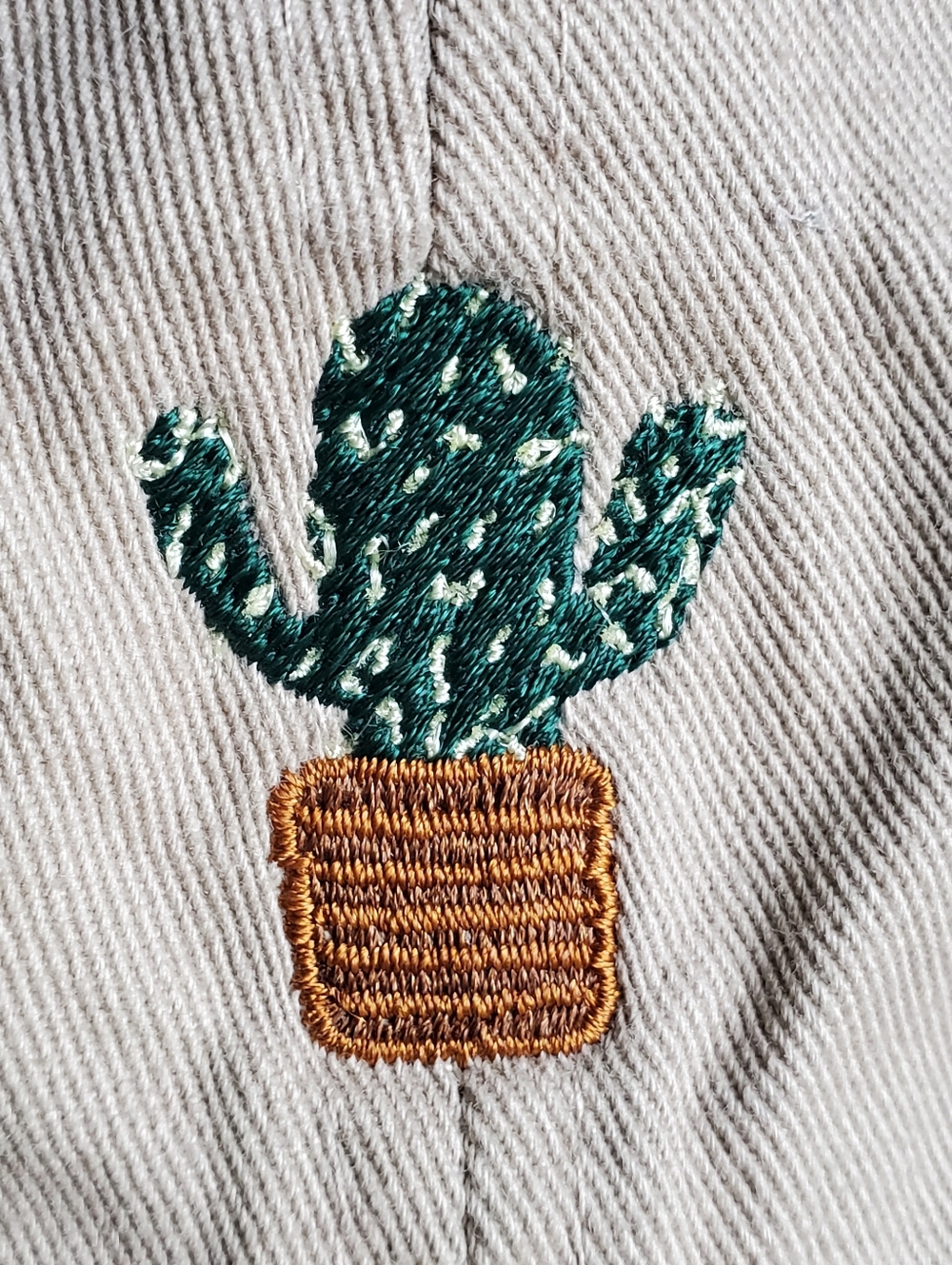 Minimalist Cactus Embroidered Dad Hat | Khaki Tan Cotton Baseball Cap - Picture 2 of 6